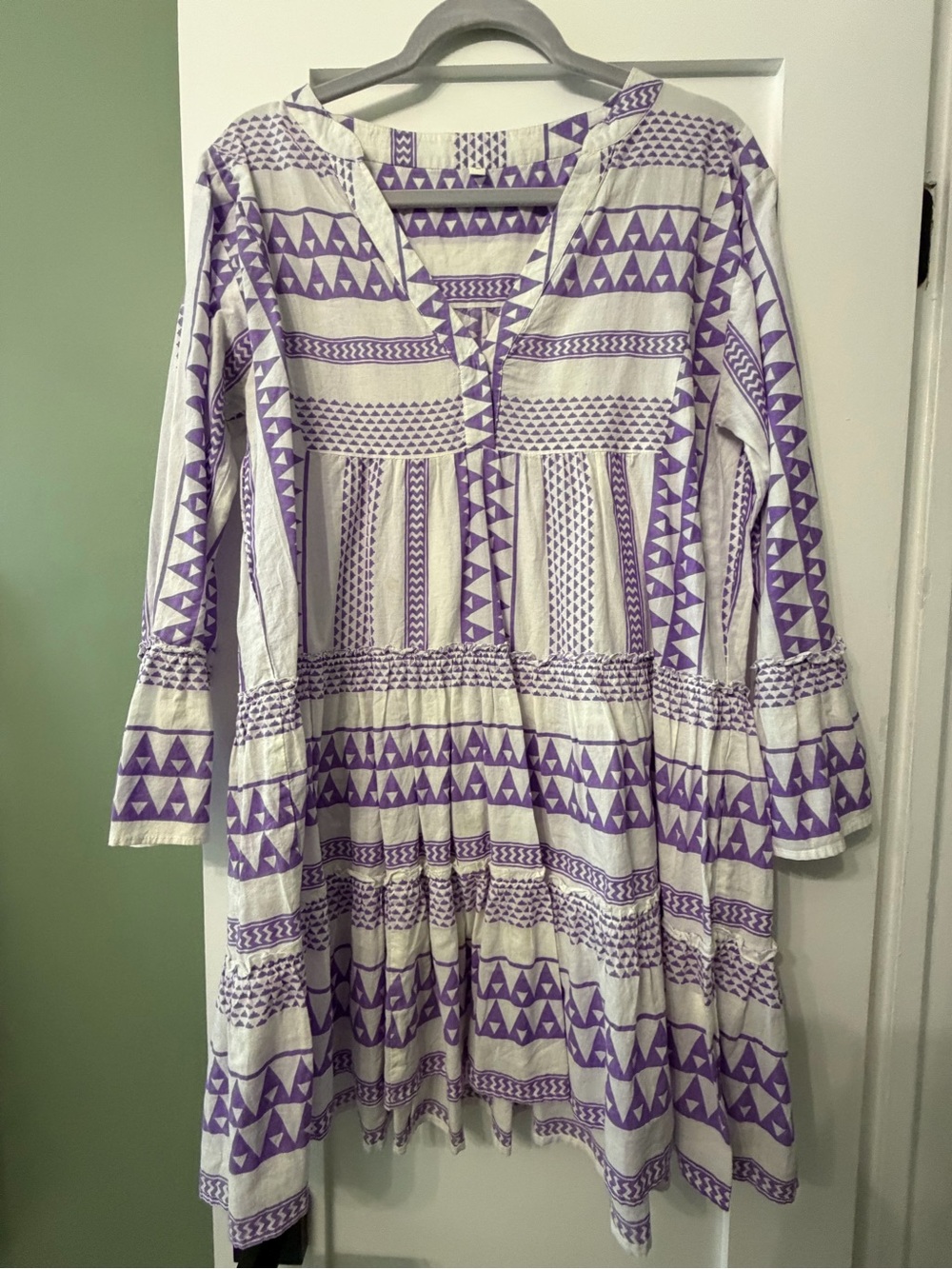 Boho Printed Tunic Dress in Lavender and White